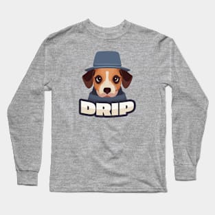 Drip || Cute Dog Wearing a Hat Long Sleeve T-Shirt